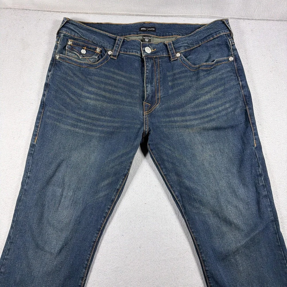 True Religion Ricky Jeans Mens 38 Blue Medium Relaxed Straight Flap Pocket Denim